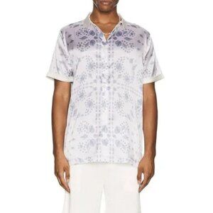 Ser.o.ya Mens Large Seashells Silk Button Down Shirt White Blue Short Sleeve